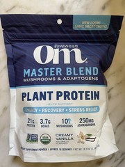 Om Plant Protein Mushrooms Adaptogens Creamy Vanilla Vegan GF 18.27oz AUGUST2026