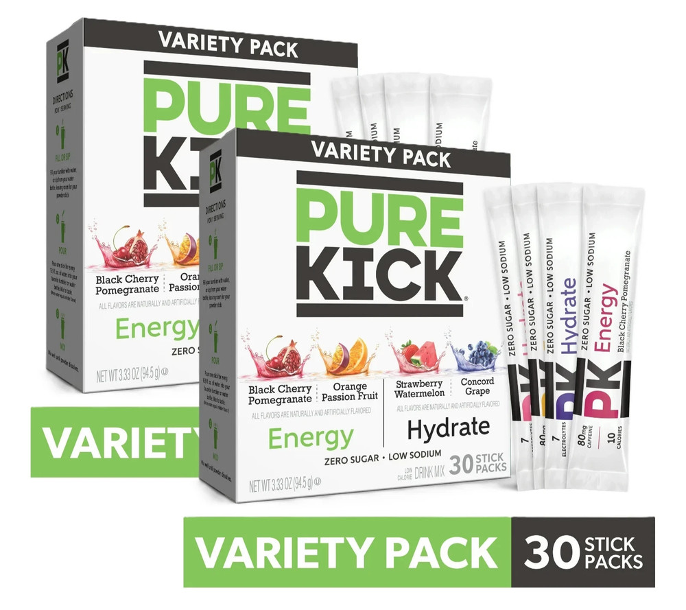 Pure Kick Energy & Hydration Electrolyte Powdered Drink Mix Variety pack, 30 Cou
