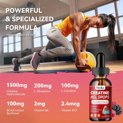Creatine HCL Liquid Drops for Men & Women, Creatine Hydrochloride with L-Carniti
