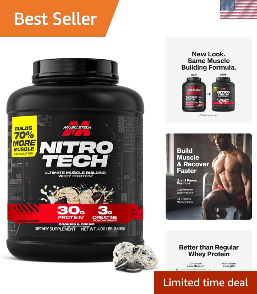 Gluten-Free Nitro-Tech Whey Protein – 4lb Canister, 30g Protein & Recovery BCAAs