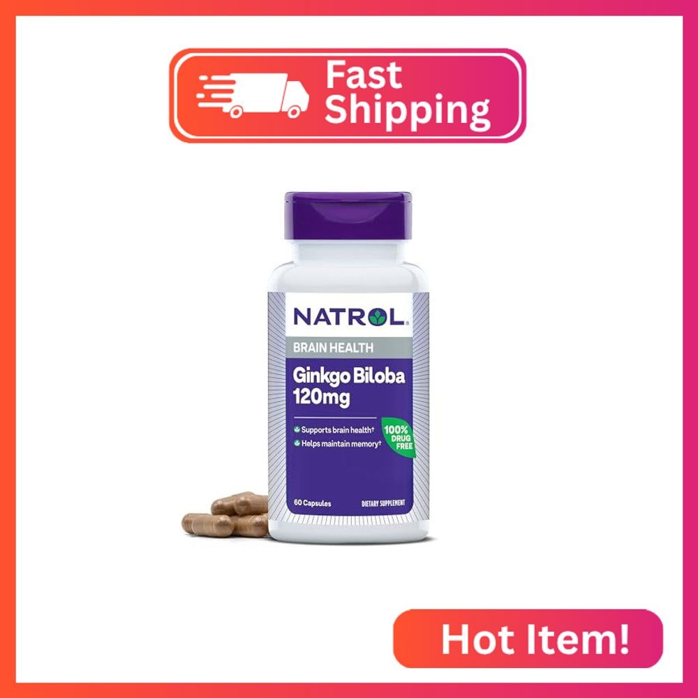 Natrol Ginkgo Biloba 120mg, Brain Health and Memory Support, 60 Capsules