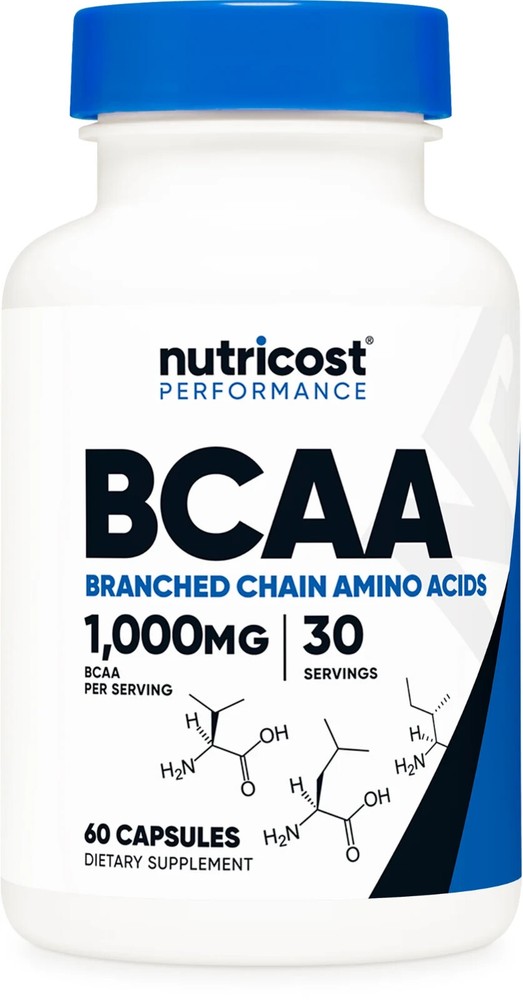 Nutricost BCAA Caps 500mg, 60caps 30servings GF Non-GMO – EXP 08/2027