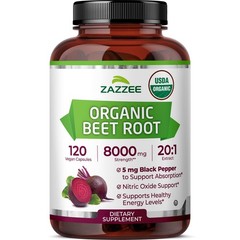 Zazzee USDA Organic Beet Root 8000mg 20:1 Extract 120 Vegan Capsules