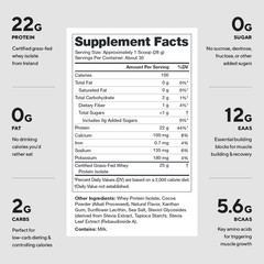 Whey Protein Isolate Chocolate Flavor Grass Fed High Protein Low Carb 30 Serving