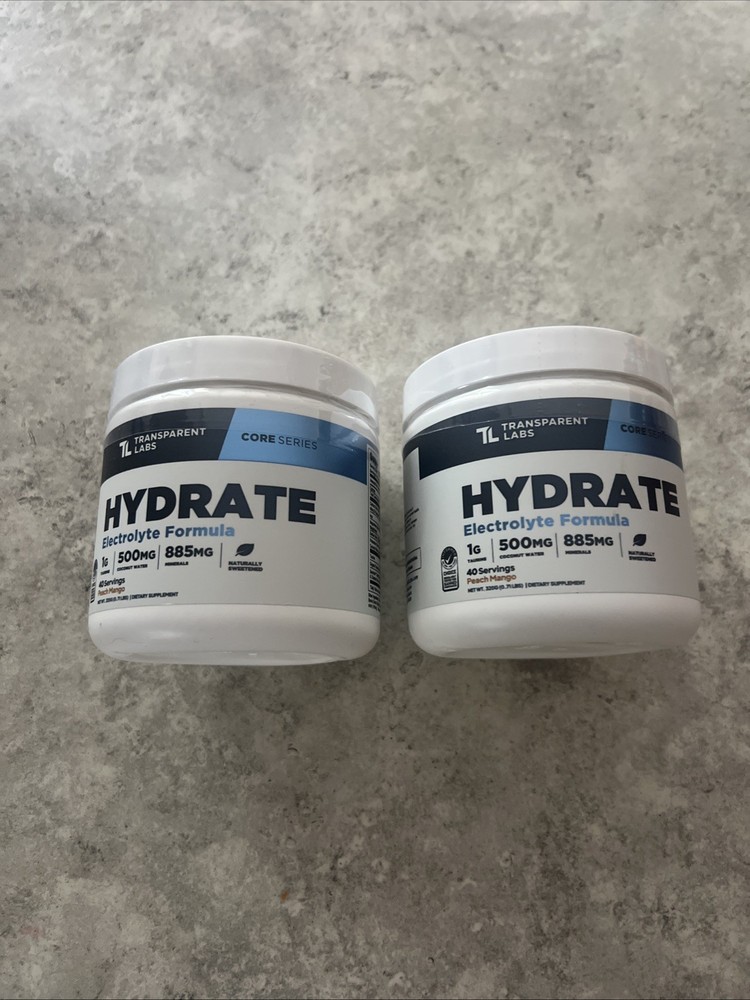 2X Transparent Labs Hydrate Electrolyte Formula Peach Mango 0.69 lbs 40 Servings