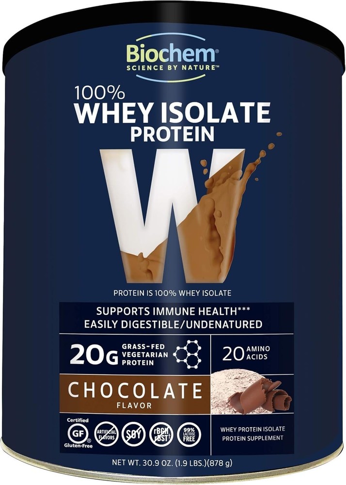 Biochem 100% Whey Protein Isolate – Grass Fed Chocolate 1.9 lbs (878 grams)