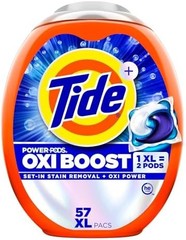 Tide Oxi Boost Power PODS Laundry Detergent Pacs, 57 Count, Set-In Stain Removal