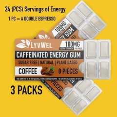 Energy Chewing Gum 100mg Caffeine Chews for Alertness Awake Focus 3pk (24 count)