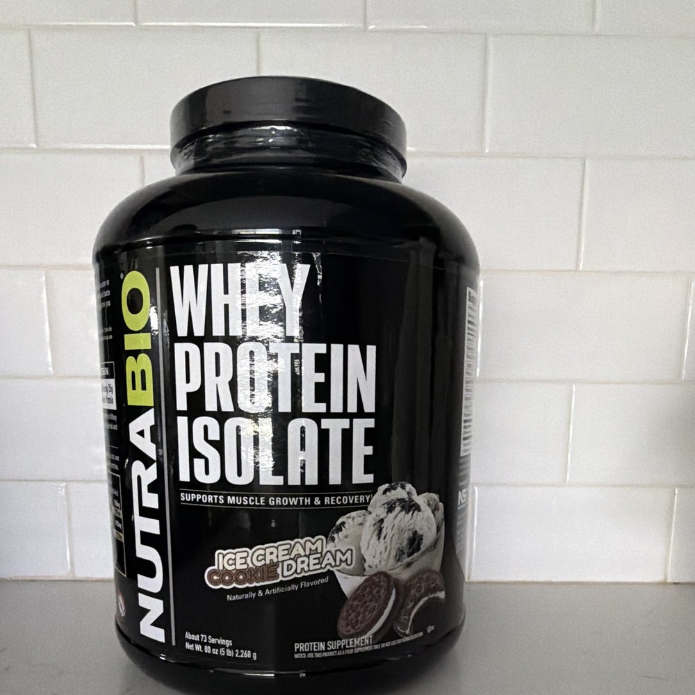 NutraBio Whey Protein Isolate Powder Ice Cream Cookie Dream 5 lb Exp 08/2026