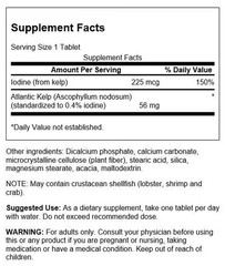 Swanson Atlantic Sea Kelp Iodine Source for Thyroid Support 225 Mcg 250 Tablets
