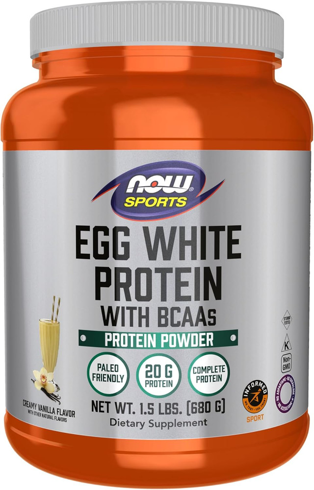 NOW Sports Nutrition, Egg White Protein, 20 G with Bcaas, Creamy Vanilla Powder,