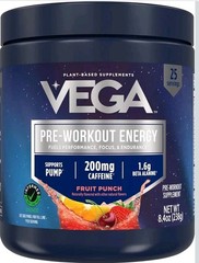 Vega Pre-Workout – 200mg Caffeine, Energy & Focus, Fruit Punch, 25 Servings,…
