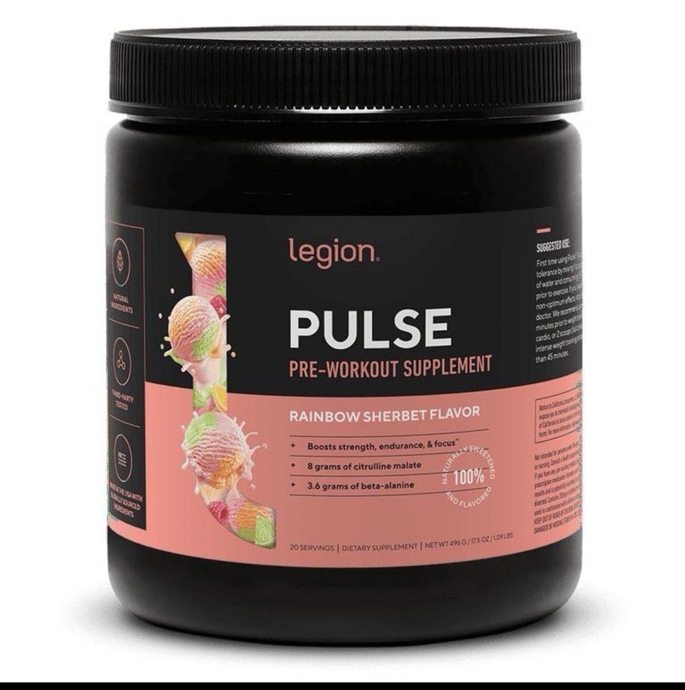 Legion PULSE Pre-Workout Powder, Rainbow Sherbet Flavor, 20 Servings EXP:11/26