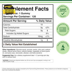 Creatine Monohydrate Gummies – 1G per Serving, 120 Count – No Fillers, Vegan Saf