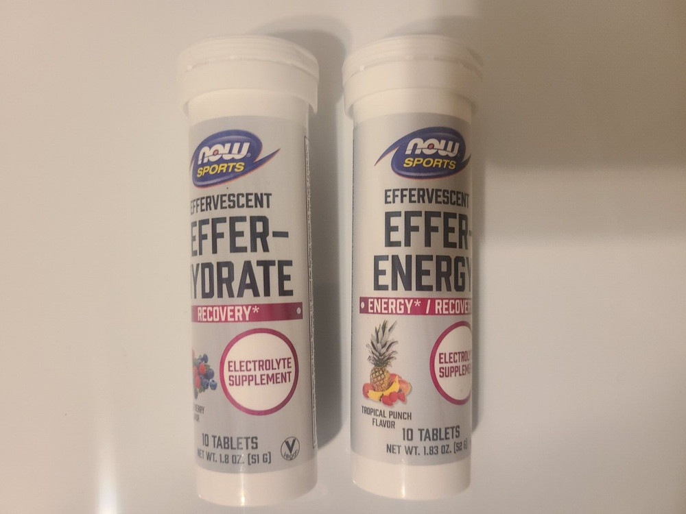 2 x NOW Foods: Effer-Hydrate Mixed Berry + Effer-Energy Tropical Punch 10 ct ea