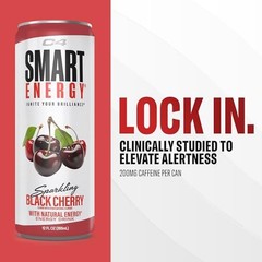 Smart Energy Drink – Boost Focus and Energy 12 Fl Oz (Pack of 12) Black Cherry