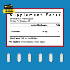 Creatine Hcl Capsules, 750 Mg, Creatine Hydrochloride for Women & Men, Strength