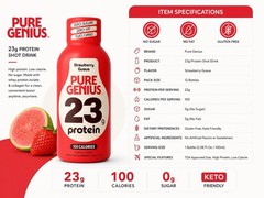 Pure Genius 23g Whey & Collagen Protein Shot Strawberry Guava 24 Pack Keto