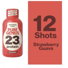 12 PACK Pure Genius Strawberry Guava Protein Shots 23g KETO Gluten & Sugar Free