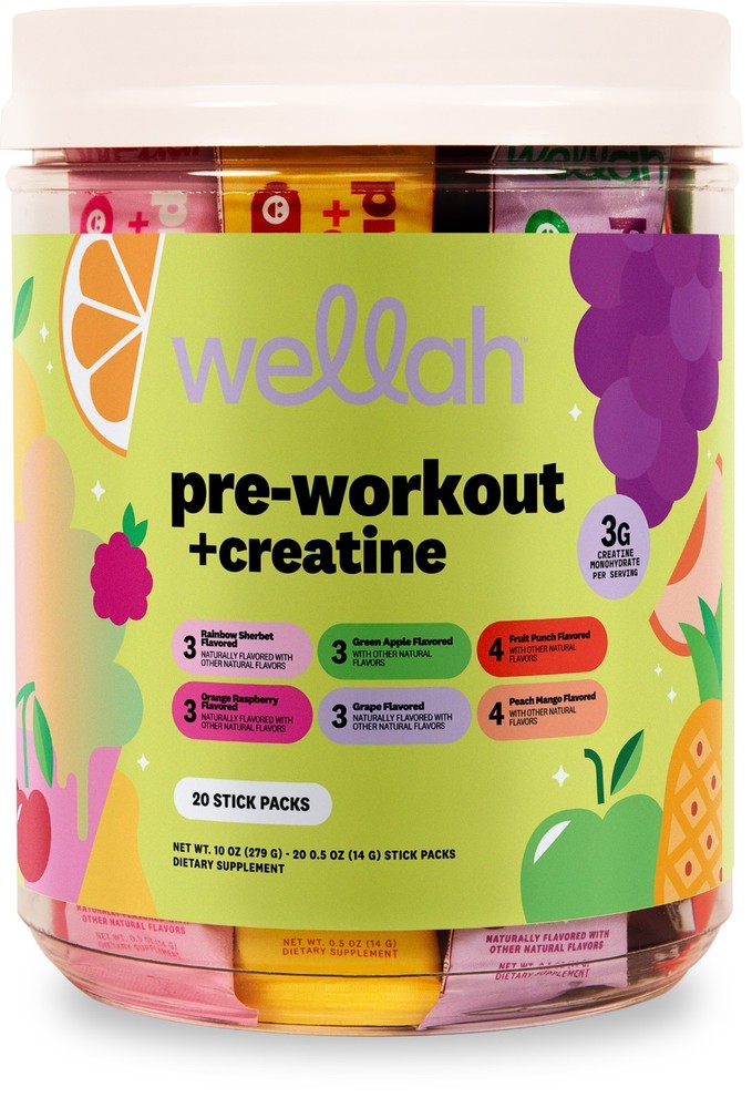 Wellah Pre-Workout + Creatine (Variety Pack) 20 Stick Packs, 6 Flavors