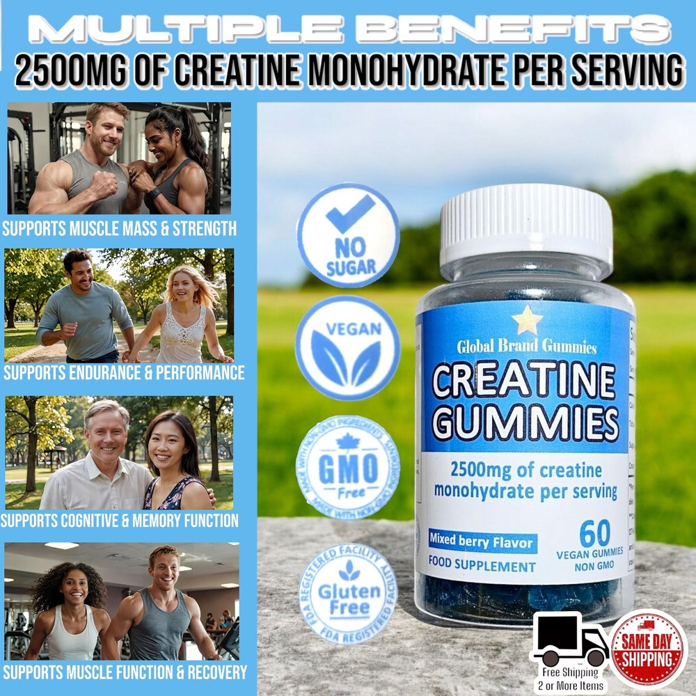 CREATINE GUMMIES 2500MG Creatine Monohydrate Per Serving Mixed Berry 60 Ct
