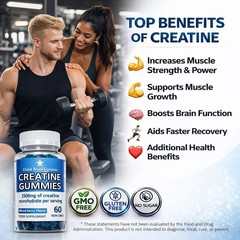 Creatine Gummies 3 Pack Lot 180 Ct 2500mg Muscle Growth Energy Gluten Free