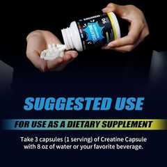 Creatine Monohydrate 2500mg Per Serving, 180 Capsules – Gluten Free, Non-GMO-…