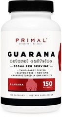 Primal Guarana (1000 MG Per Serving) (150 Capsules) – 200 MG Natural Caffeine