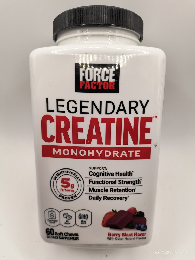 Force Factor Legendary Creatine Chews 5g Monohydrate Muscle Strength 60 Ct