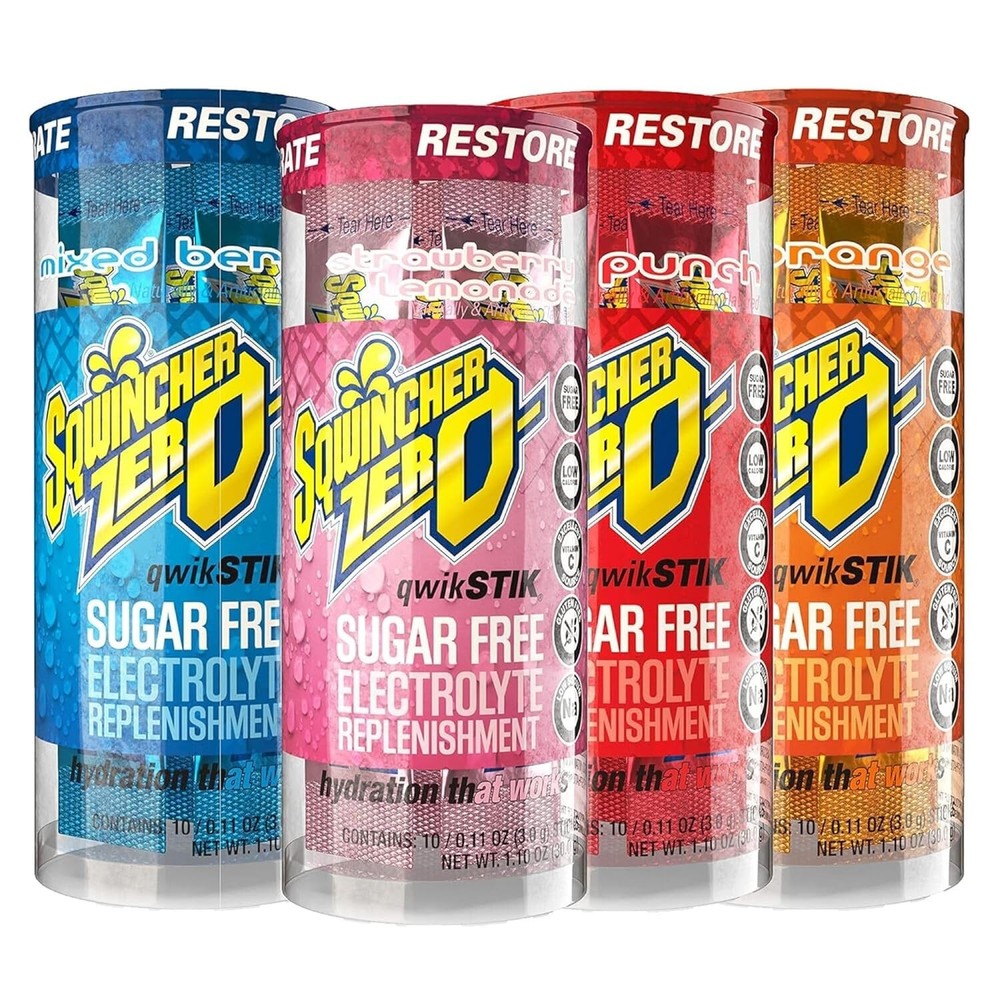 Sqwincher Zero Qwik Stick Electrolyte, 4 Flavor Variety Pack, 10 Count Each