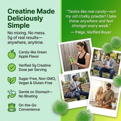 Creatine Monohydrate Gummies Sugar Free 5000mg 5g Per Serving Sour Green Apple