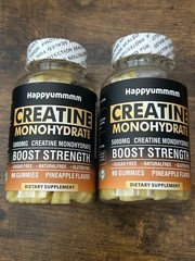HAPPYUMMMM Creatine Monohydrate 5000mg Gummies Pineapple, 90 Count EXP 10/26 2PK