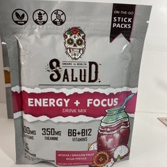 Salud Energy + Focus Powder Stick Packs Pineapple Mango Dragon Fruit 30 Servings