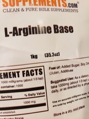 PURE L-ARGININE BASE POWDER by BULK SUPPLEMENTS – 2.2 POUND BAG (1kg)