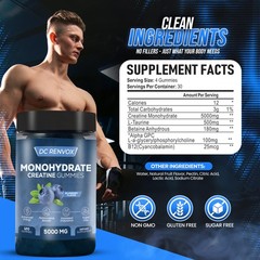 Gomitas Monohidrato de Creatina Con L-Taurina y Betaína Para Hombres y Mujeres