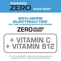 POWERADE Electrolyte Enhanced Zero Sugar Mixed Berry Sport Drink 20Oz Pack of 24