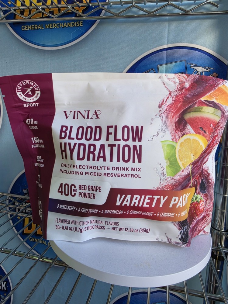 Vinia Blood Flow Hydration Electrolyte Drink Mix Variety Pack Red Grape 30 Stick