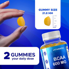BCAA Gummies – Branch Chain Amino Acid Supplements – Peach Flavor – 600Mg per Se