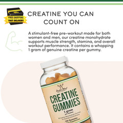 Creatine Monohydrate Gummies – 1G per Serving, 120 Count – No Fillers, Vegan Saf