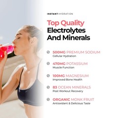 Instant Hydration Electrolyte Powder Sugar Free Raspberry 1220mg 20 Count