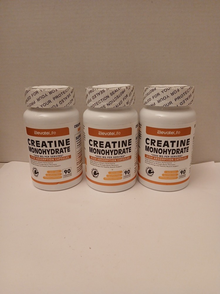 THREE Elevate Life Creatine Monohydrate 2500mg 90 Capsules Each Total 270
