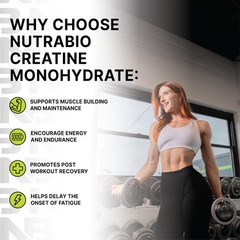 NutraBio Pure Micronized Creatine Monohydrate Powder Supplement, 500g, White