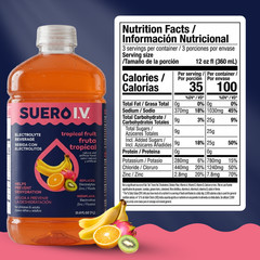 Suero I.V. Electrolyte Drink, Tropical Fruit Flavor 33.8 fl oz –Hydrate (2-Pack)