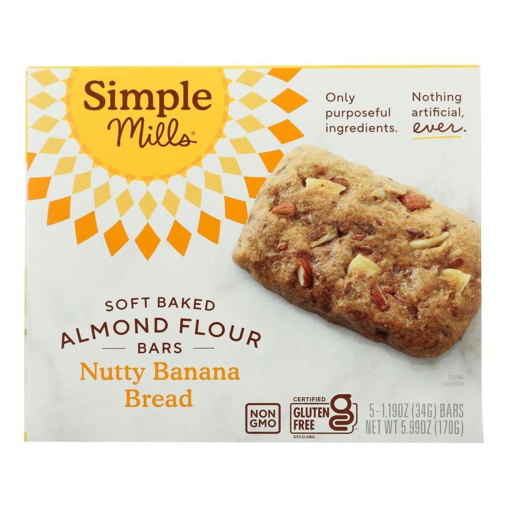Simple Mills Bar Soft Baked Nutty Banana Bread Almond – 5.99 oz (Pack of 6)