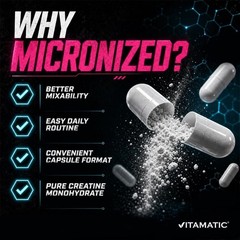 Vitamatic Creatine Monohydrate Capsules 3000mg (3g) per serving – Micronized