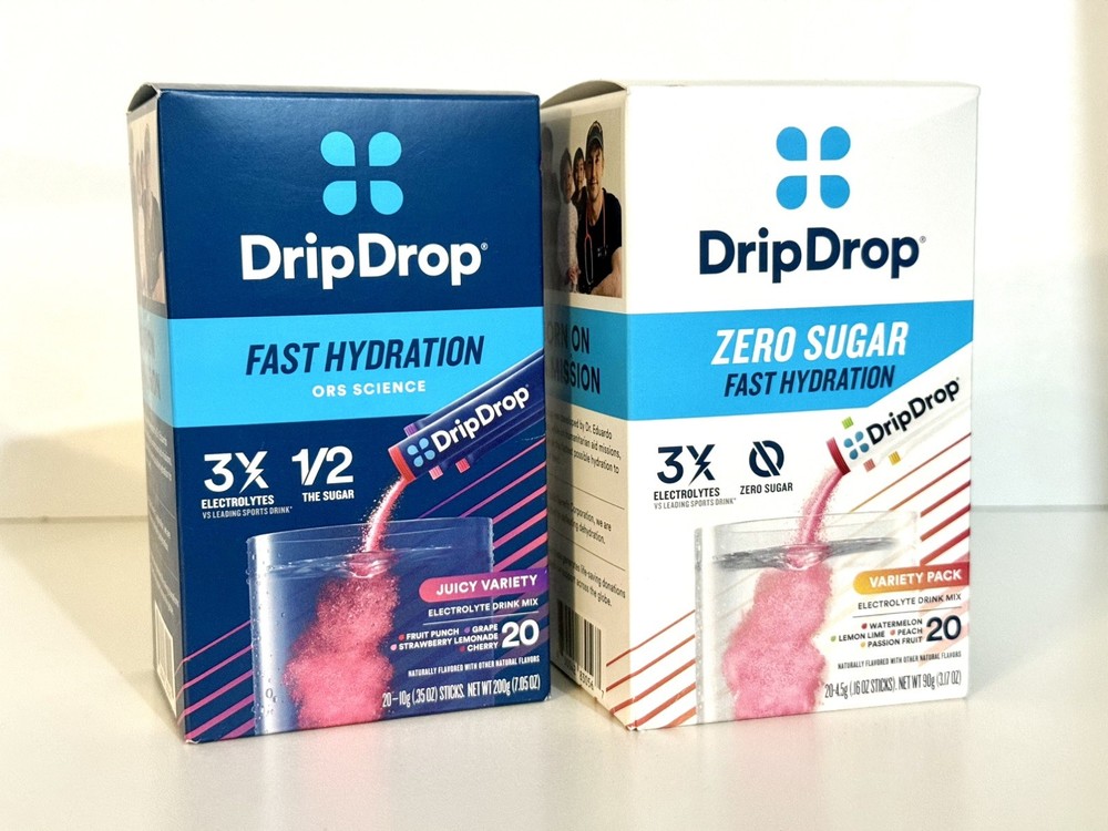 2 PACK – DripDrop Hydration Electrolyte Drink Mix, Variety Pack 40 total.