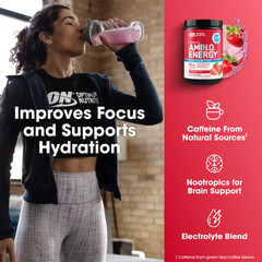 Optimum Nutrition Amino Energy Hydration + Focus Powder Strawberry Burst 9.5 Oz