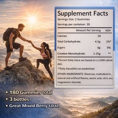 Creatine Gummies 3 Pack Lot 180 Ct 2500mg Muscle Growth Energy Gluten Free
