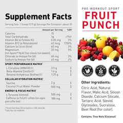 Kaged Sport Pre Workout Fruit Punch 20 Servings 188mg Caffeine Energy Boost