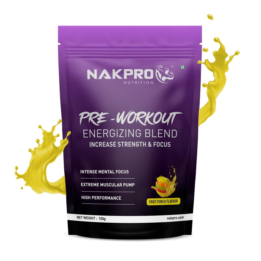 Nakpro Pre Workout 100mg Caffeine, 1200mg Creatine, 20 Servings – Fruit Punch